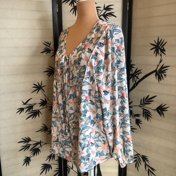 Shewin Womens Casual Boho Floral Print Long Sleeve Blouse Top Plus Size 2XL - Picture 4 of 12